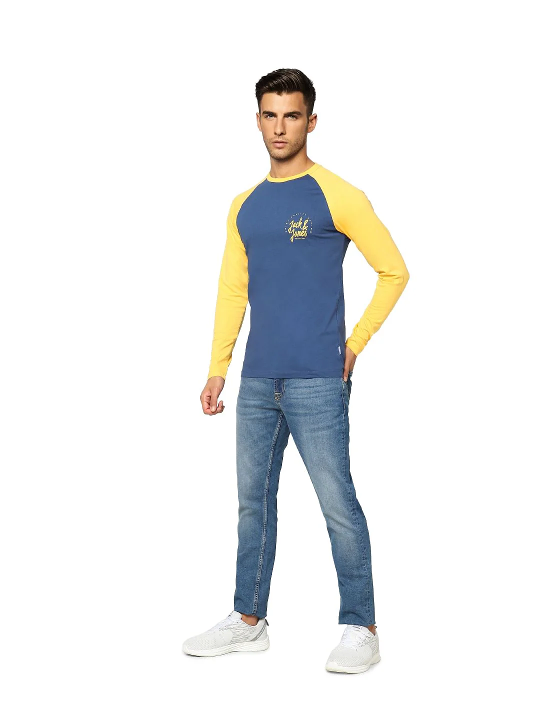 Blue Colourblocked Crew Neck T-shirt - Image 6