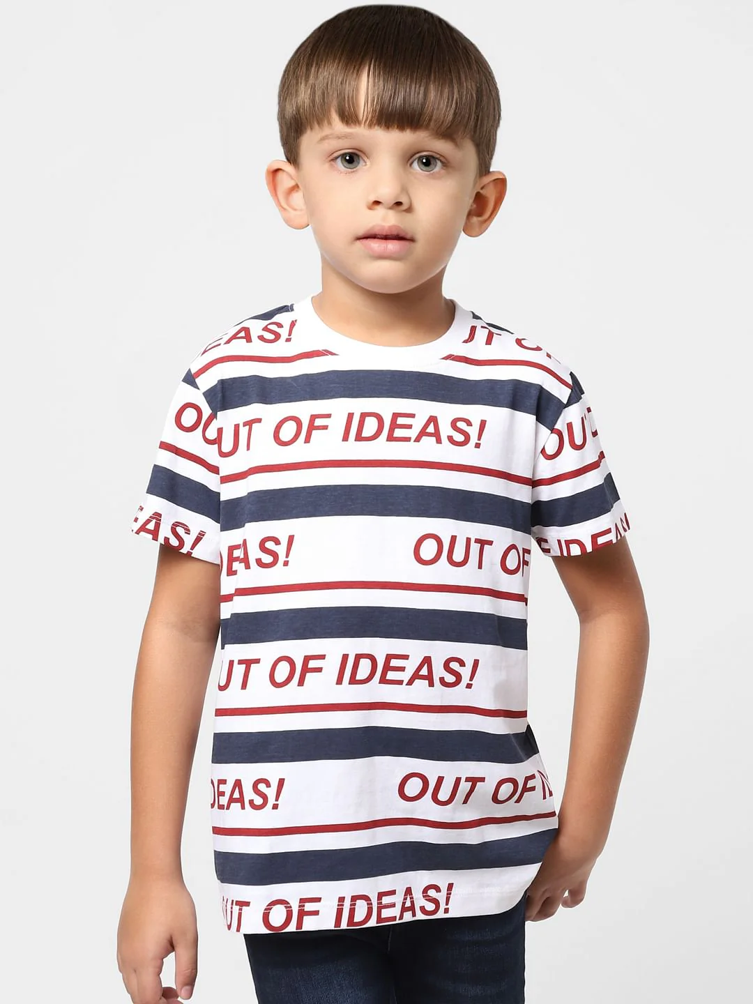 Boys White Striped Crew Neck T-shirt - Image 2