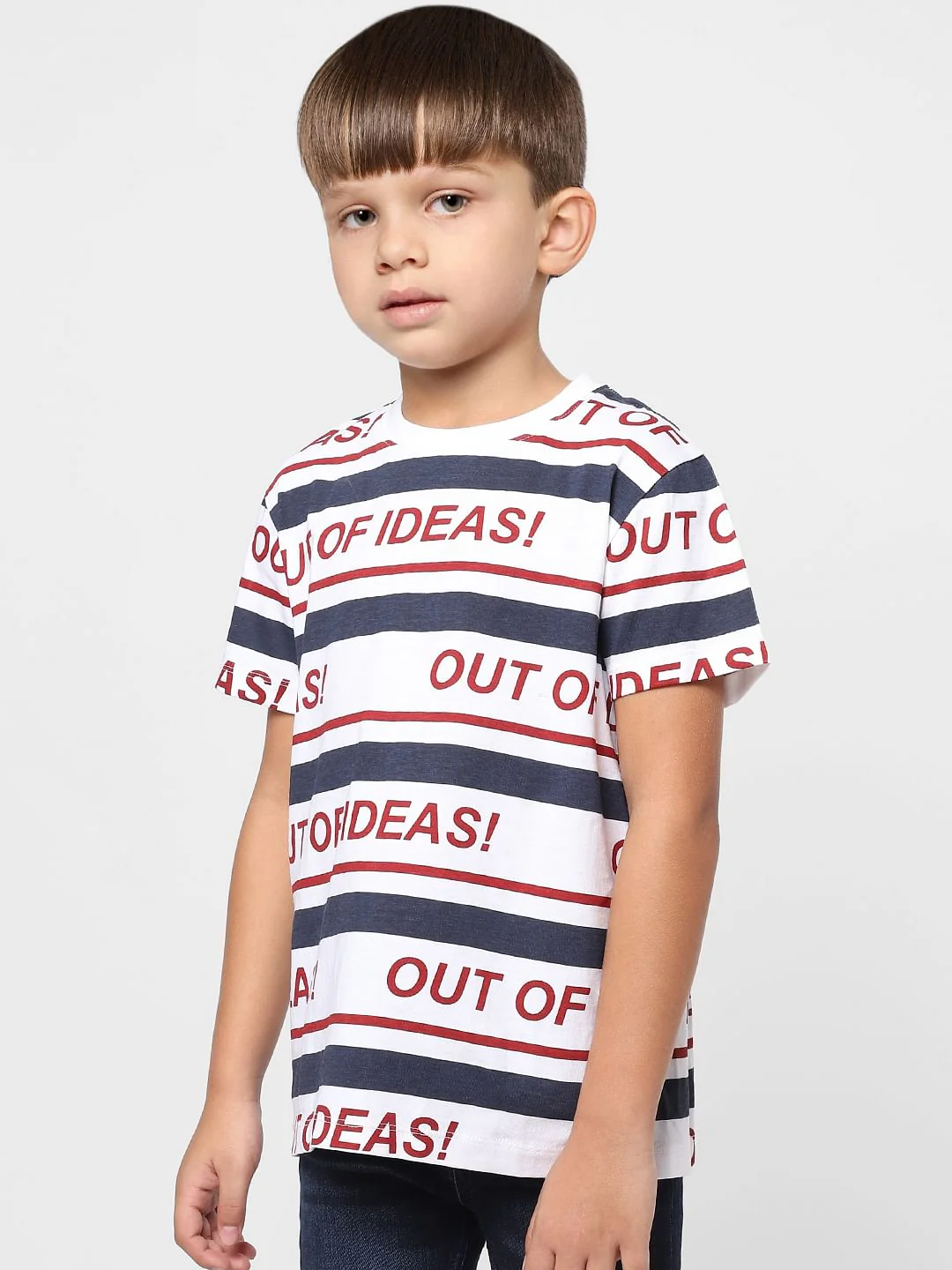 Boys White Striped Crew Neck T-shirt - Image 3