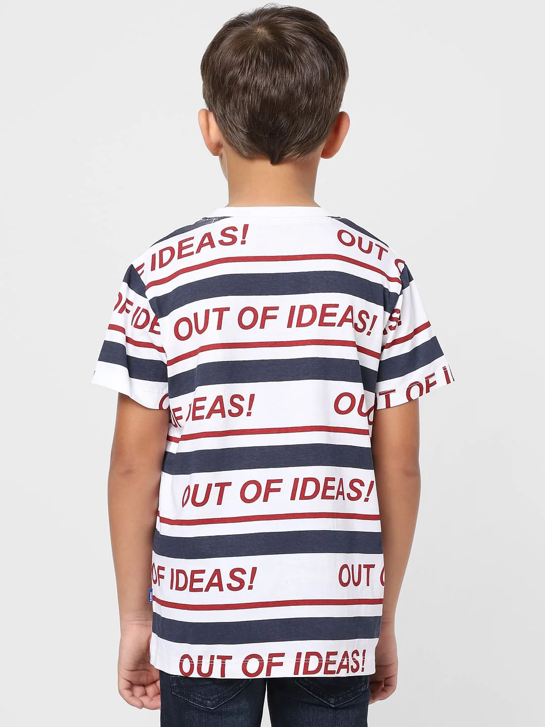 Boys White Striped Crew Neck T-shirt - Image 4