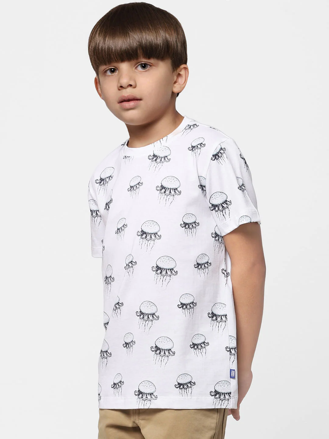 Boys White Jellyfish Print Crew Neck T-shirt - Image 2