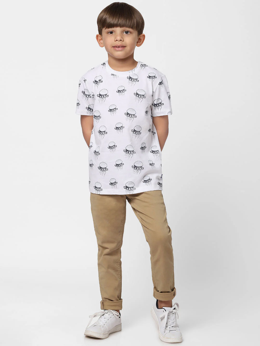Boys White Jellyfish Print Crew Neck T-shirt - Image 5