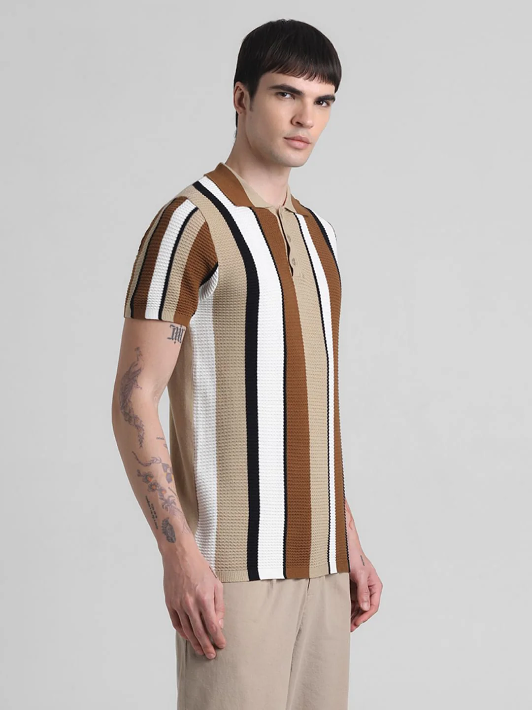 Brown Striped Knitted Polo - Image 3