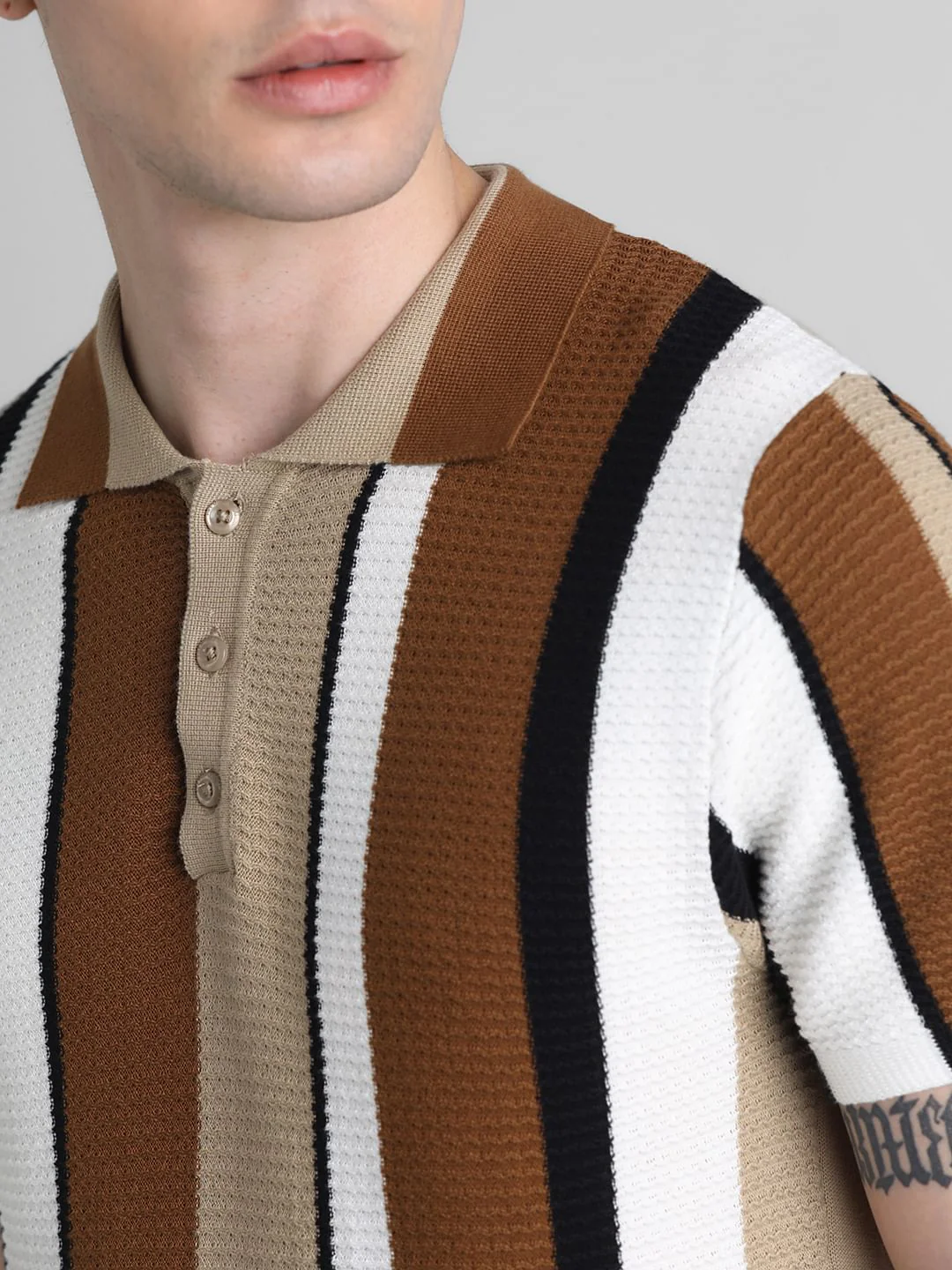 Brown Striped Knitted Polo - Image 5