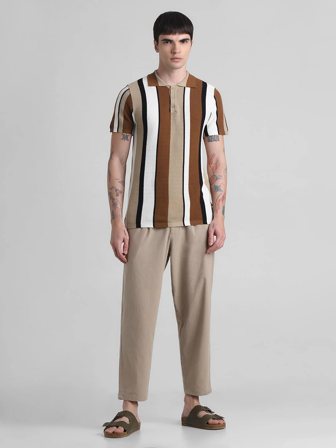 Brown Striped Knitted Polo - Image 6