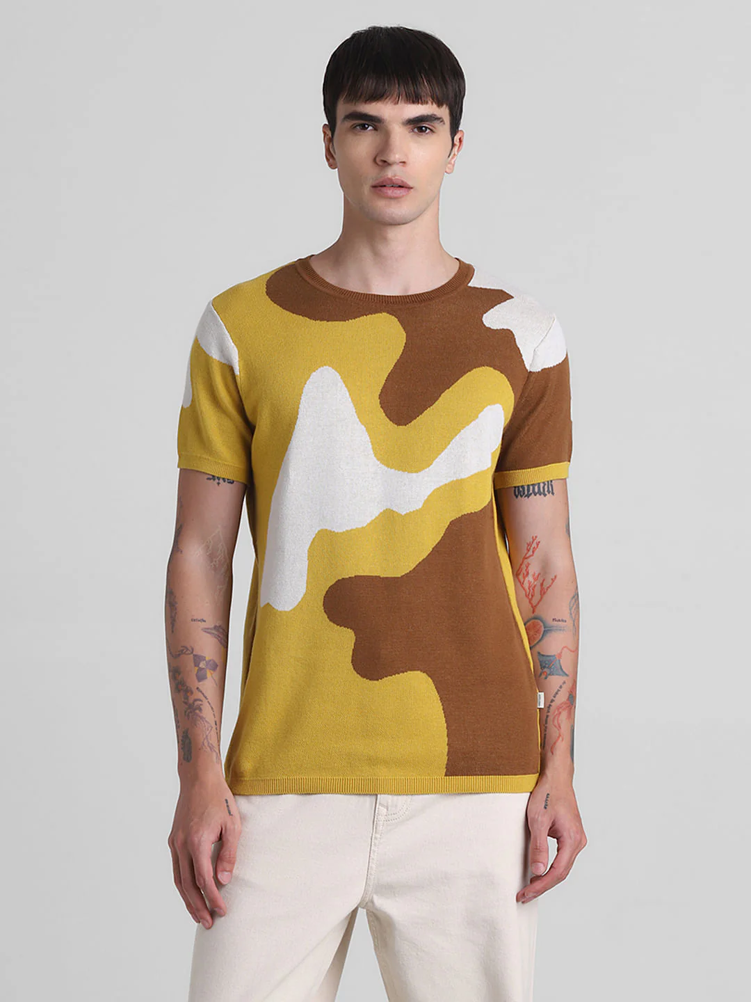 Yellow Abstract Print Jacquard T-shirt - Image 2
