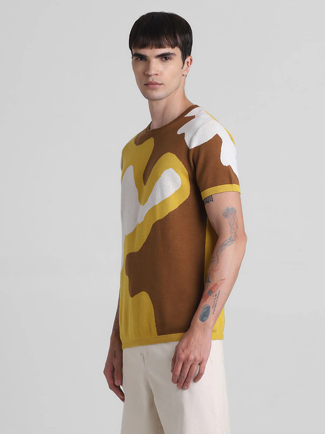 Yellow Abstract Print Jacquard T-shirt - Image 3