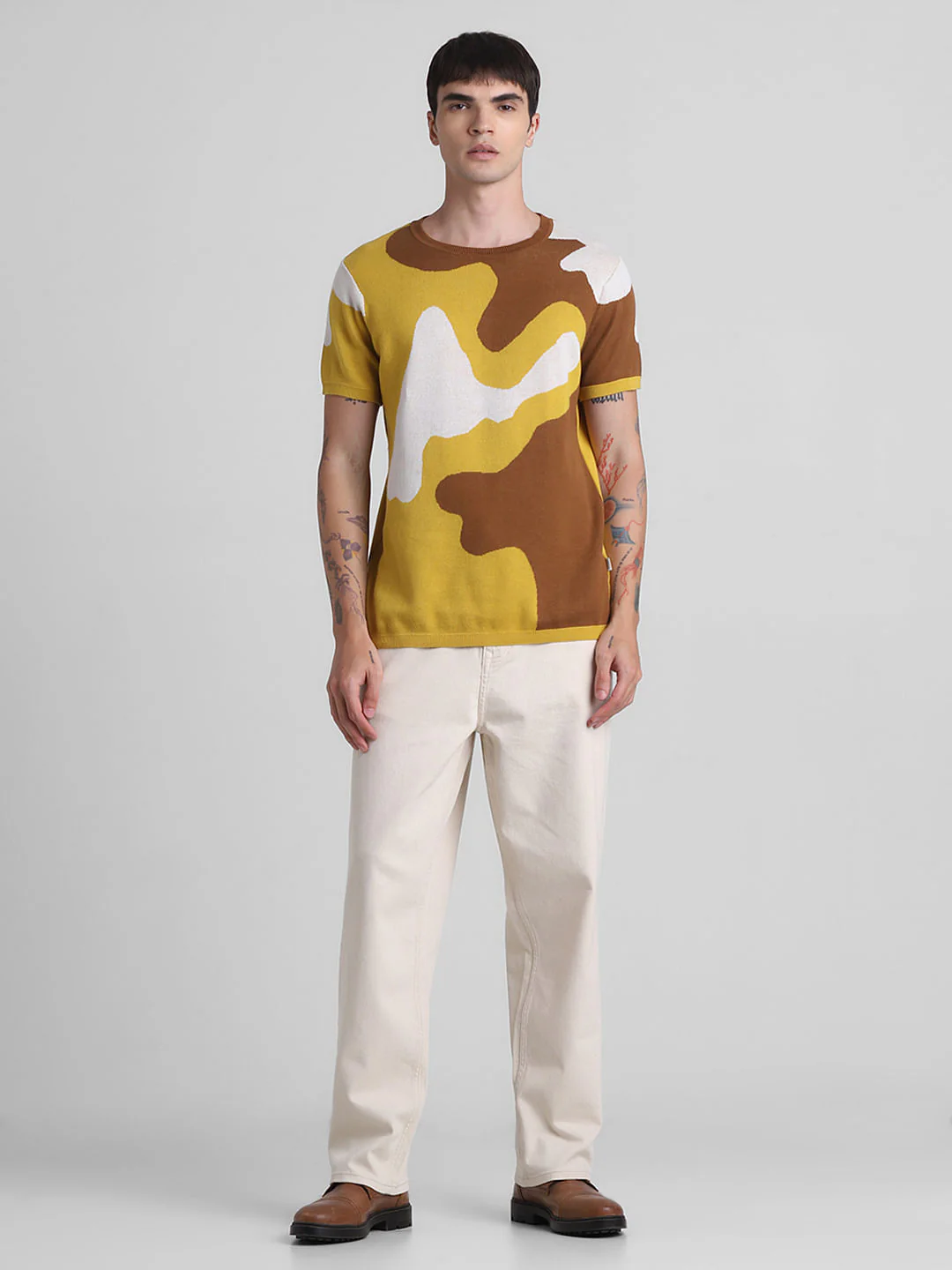 Yellow Abstract Print Jacquard T-shirt - Image 6