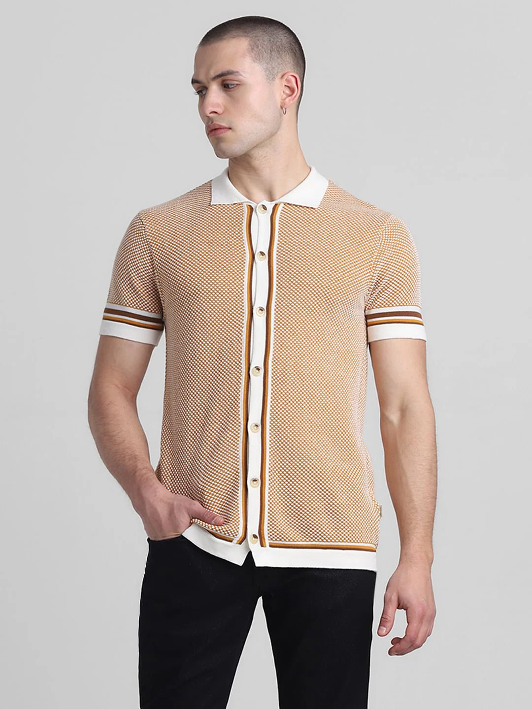Yellow Front Open Jacquard Polo - Image 2