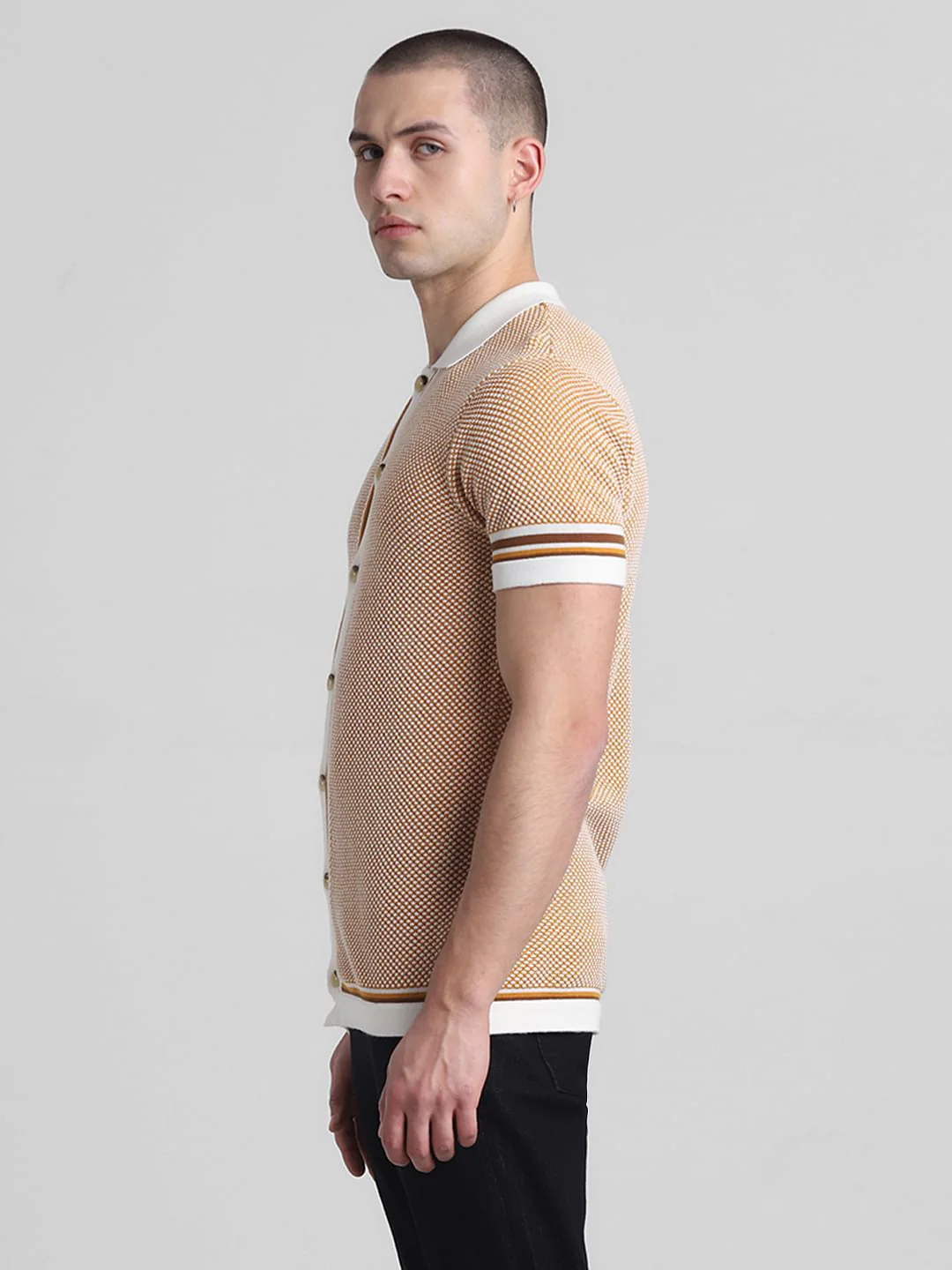 Yellow Front Open Jacquard Polo - Image 3