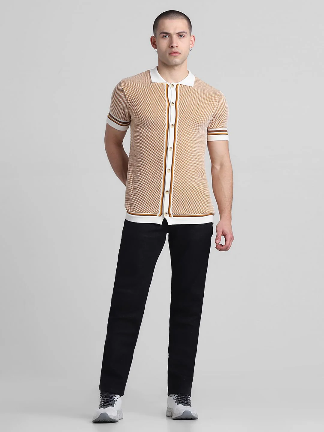 Yellow Front Open Jacquard Polo - Image 6