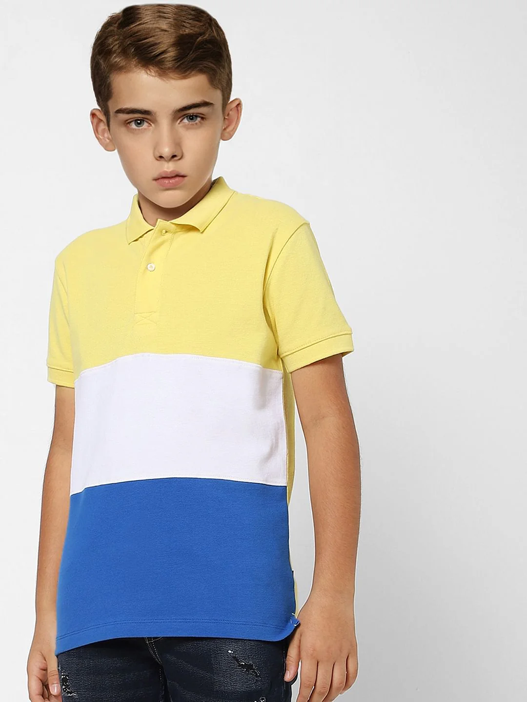 Boys Yellow Colourblocked Polo Neck T-shirt - Image 2