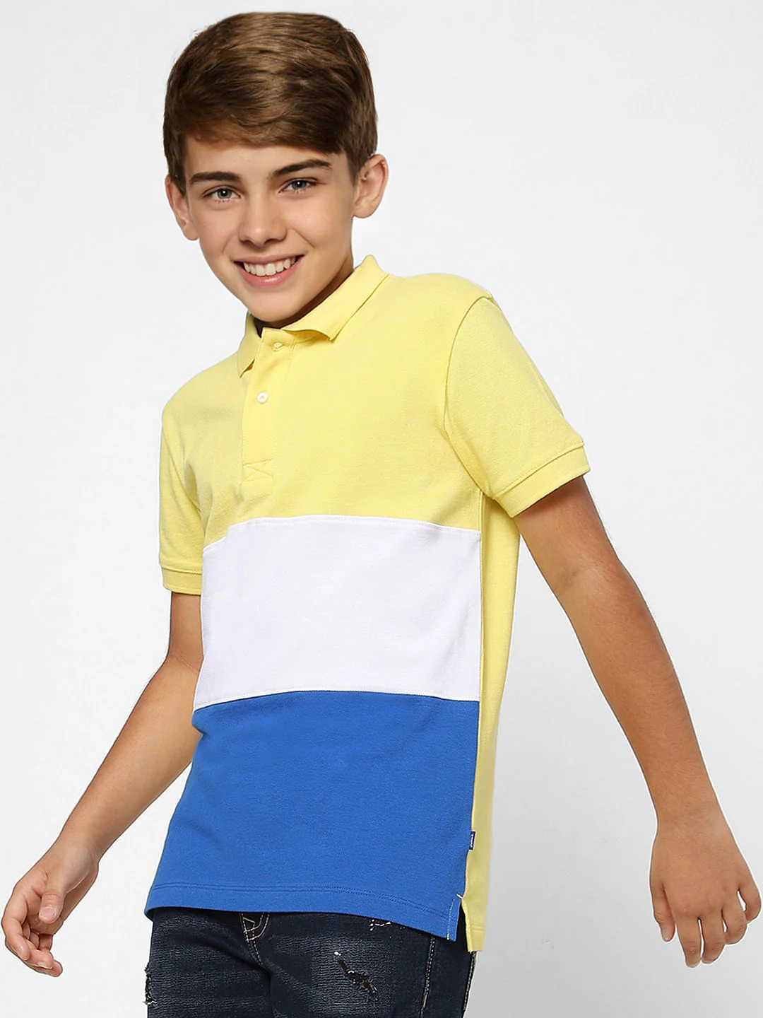 Boys Yellow Colourblocked Polo Neck T-shirt - Image 3