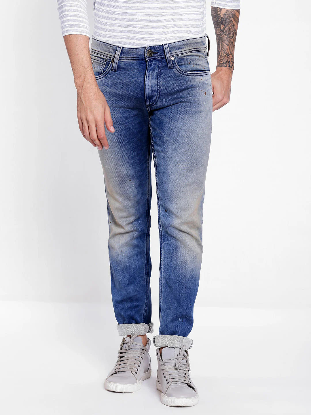 Blue Mid Rise Glenn Splash Print Slim Fit Jeans - Image 2