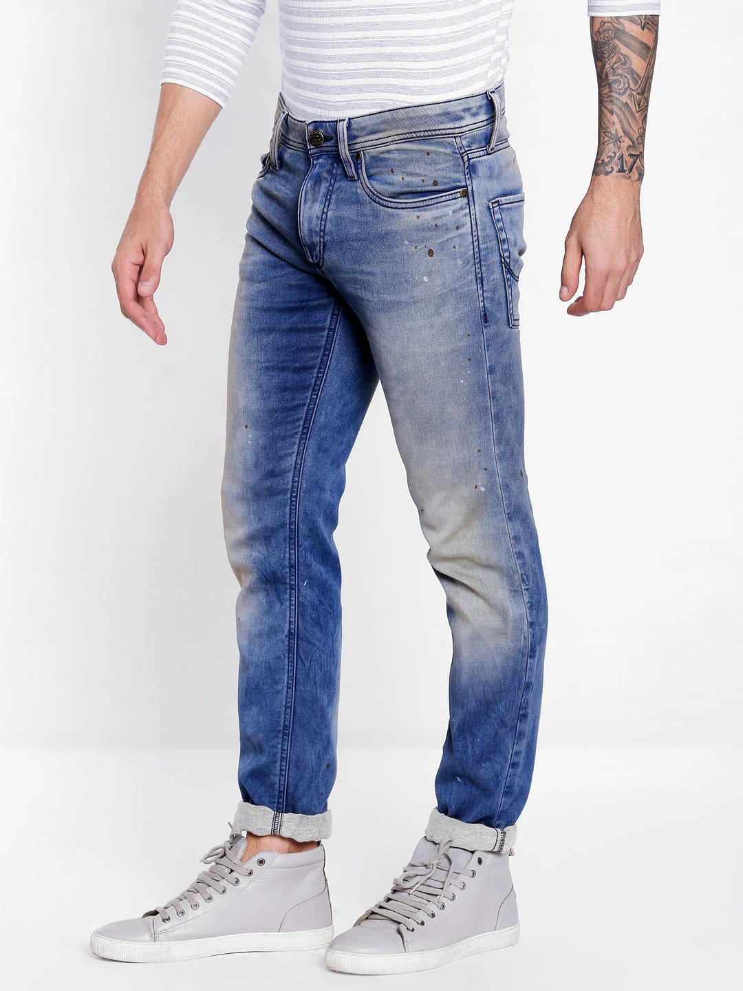 Blue Mid Rise Glenn Splash Print Slim Fit Jeans - Image 3