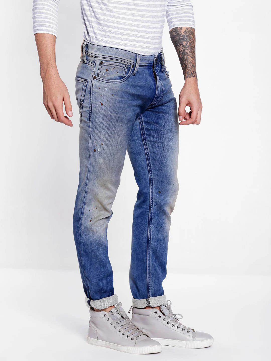 Blue Mid Rise Glenn Splash Print Slim Fit Jeans - Image 4