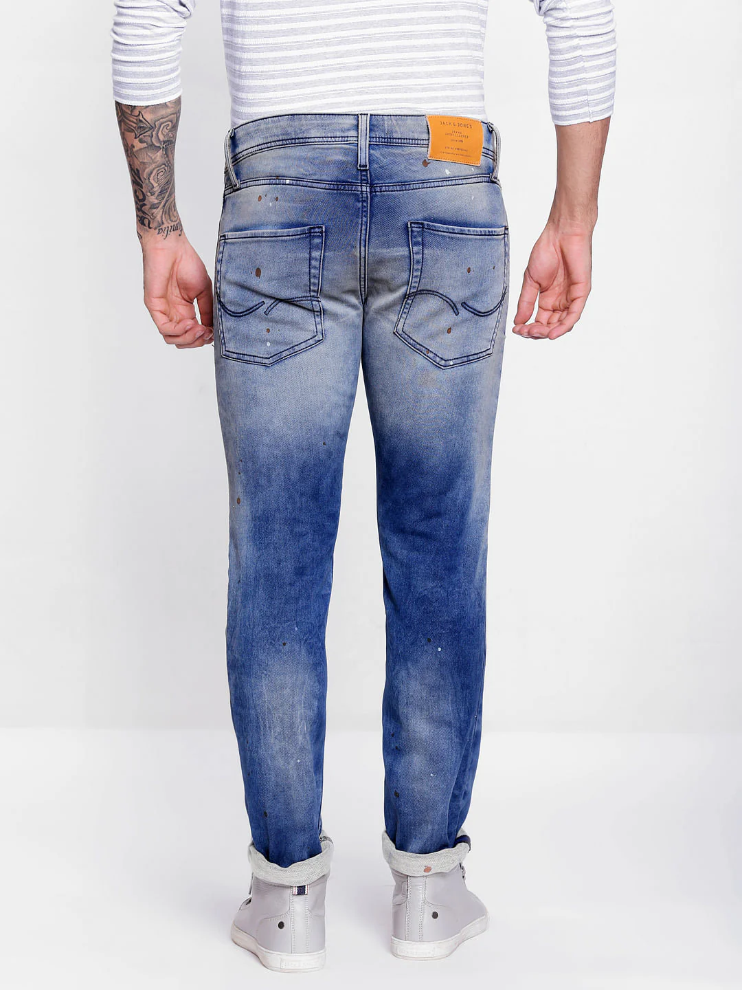 Blue Mid Rise Glenn Splash Print Slim Fit Jeans - Image 5