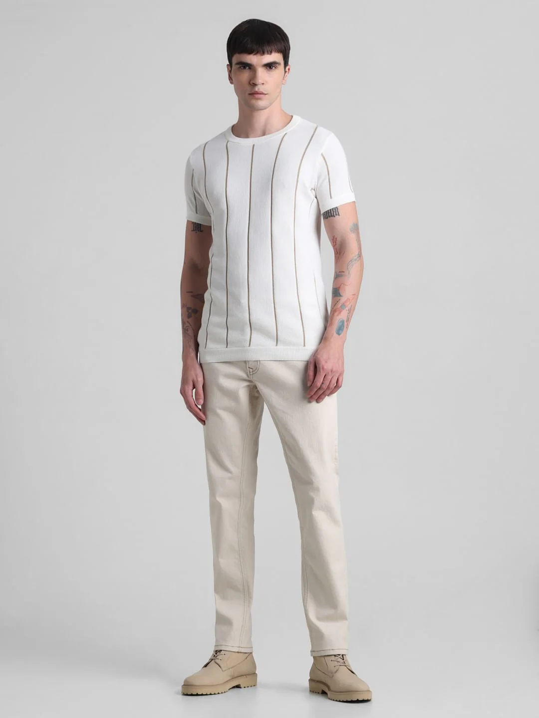 White Striped Knitted T-shirt - Image 6
