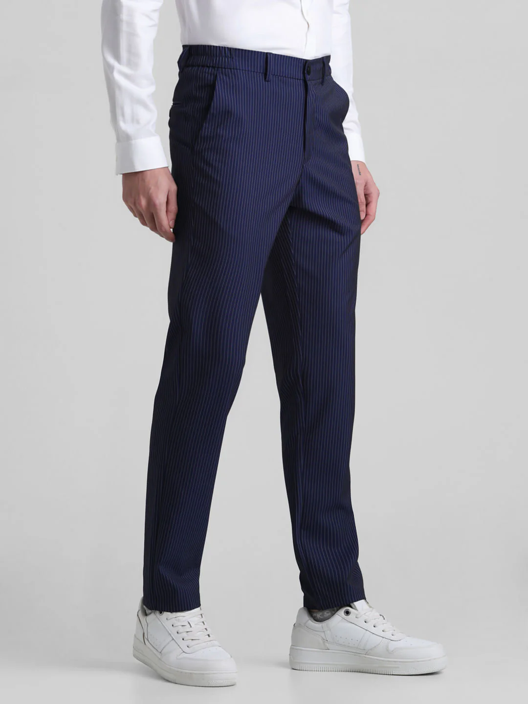 Navy Blue Mid Rise Striped Trousers - Image 2