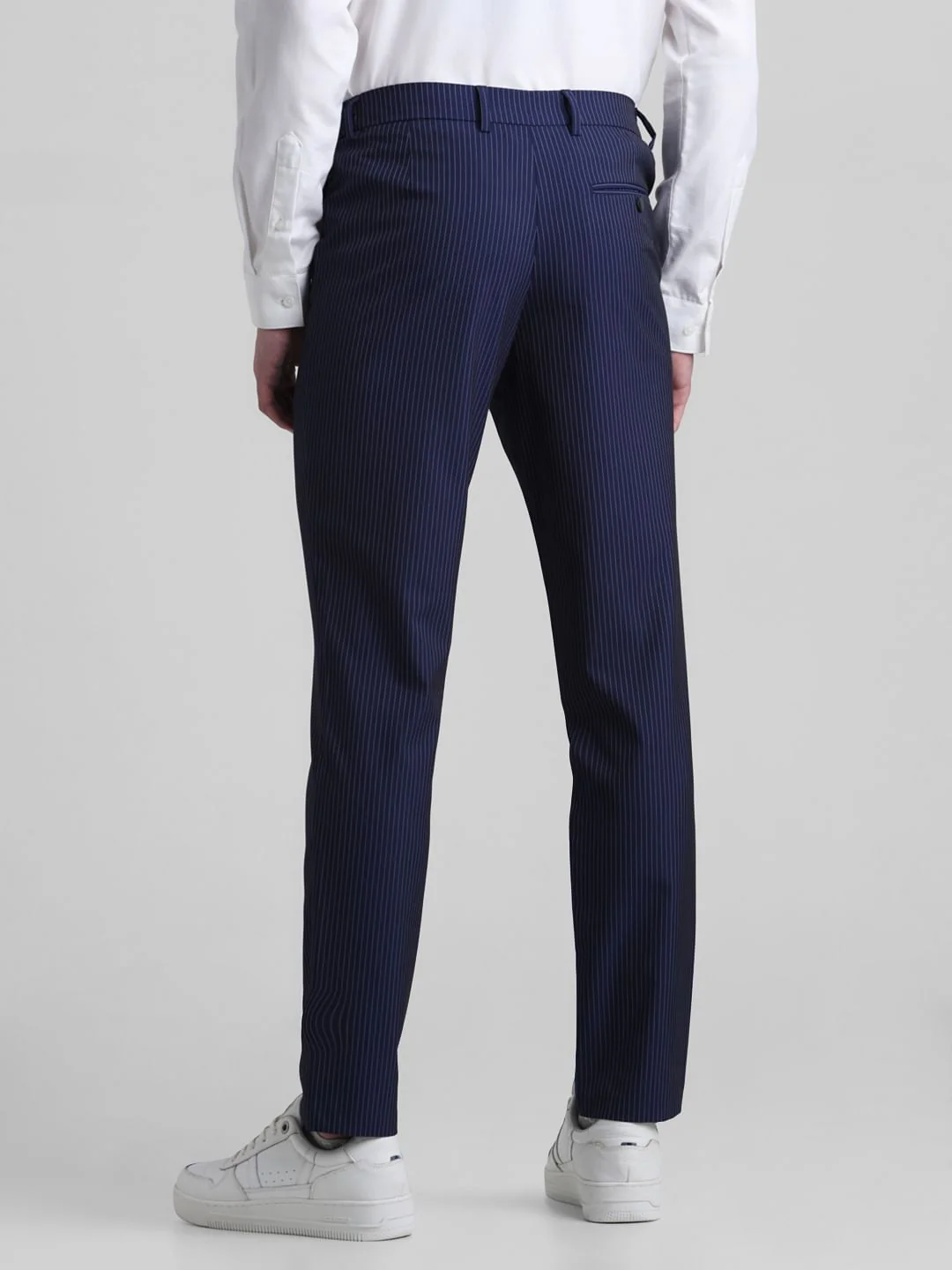 Navy Blue Mid Rise Striped Trousers - Image 3