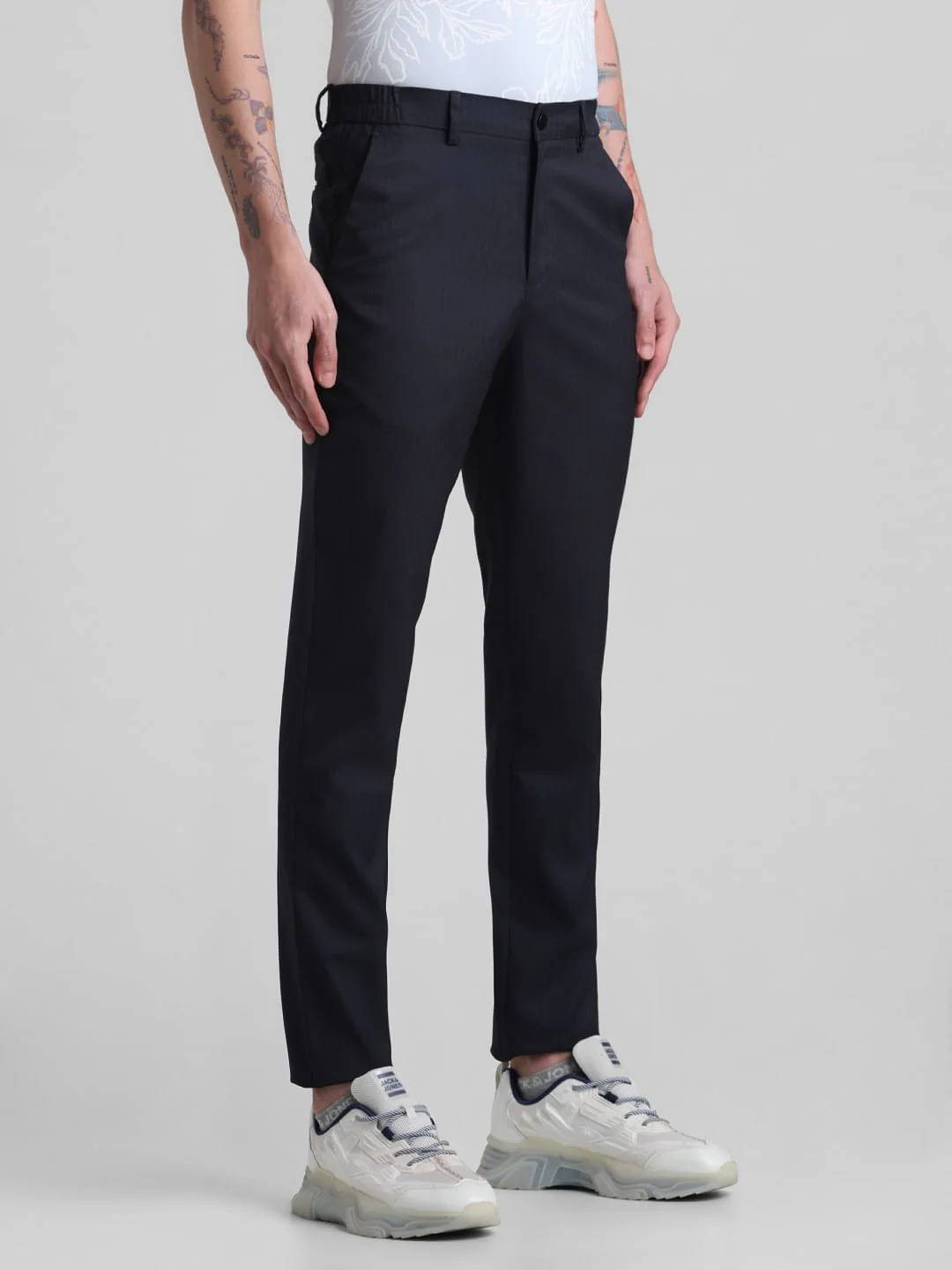 Navy Blue Mid Rise Printed Trousers - Image 2