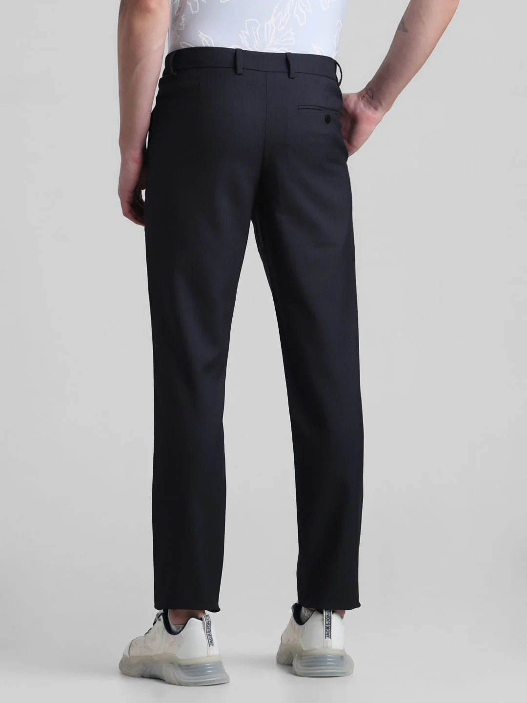 Navy Blue Mid Rise Printed Trousers - Image 3