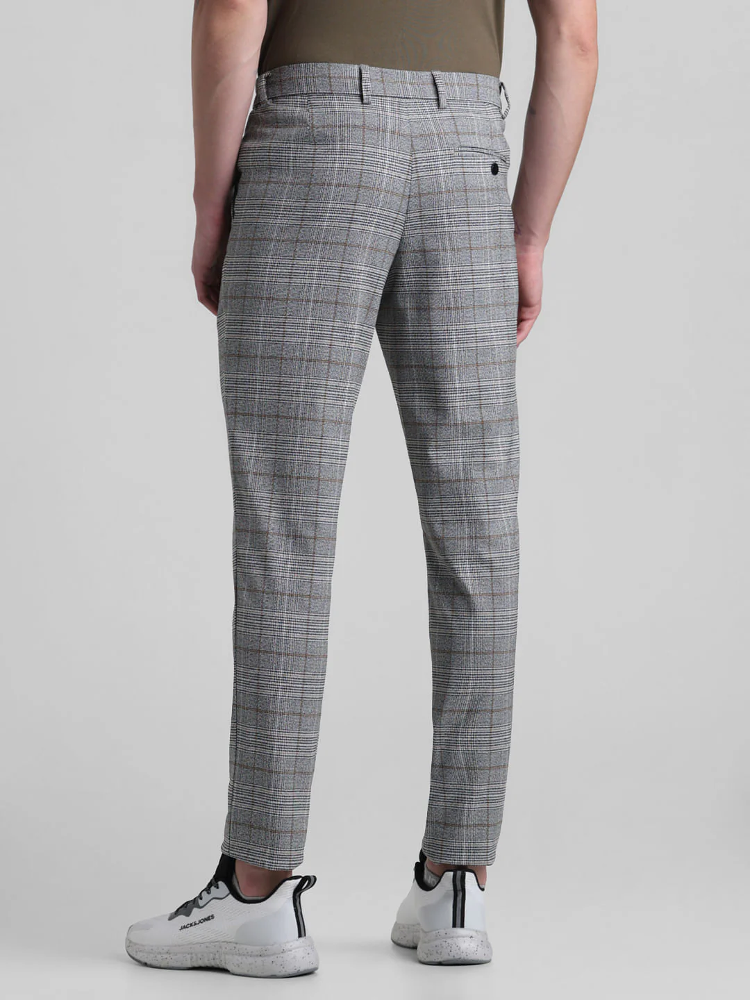 Grey Mid Rise Check Trousers - Image 3
