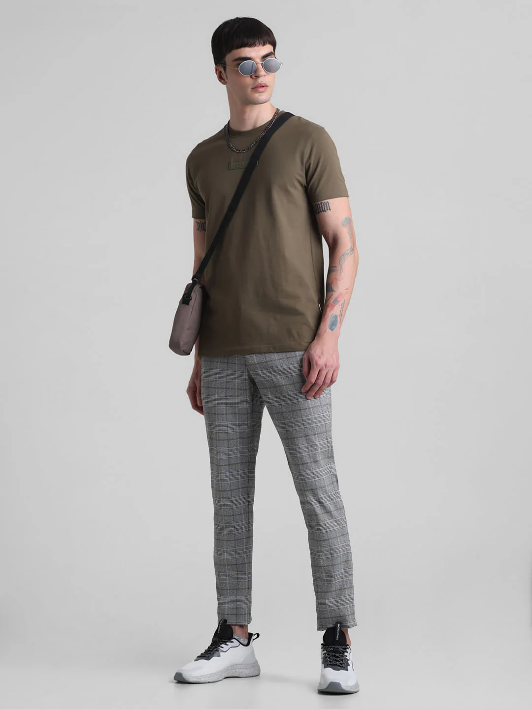 Grey Mid Rise Check Trousers - Image 5