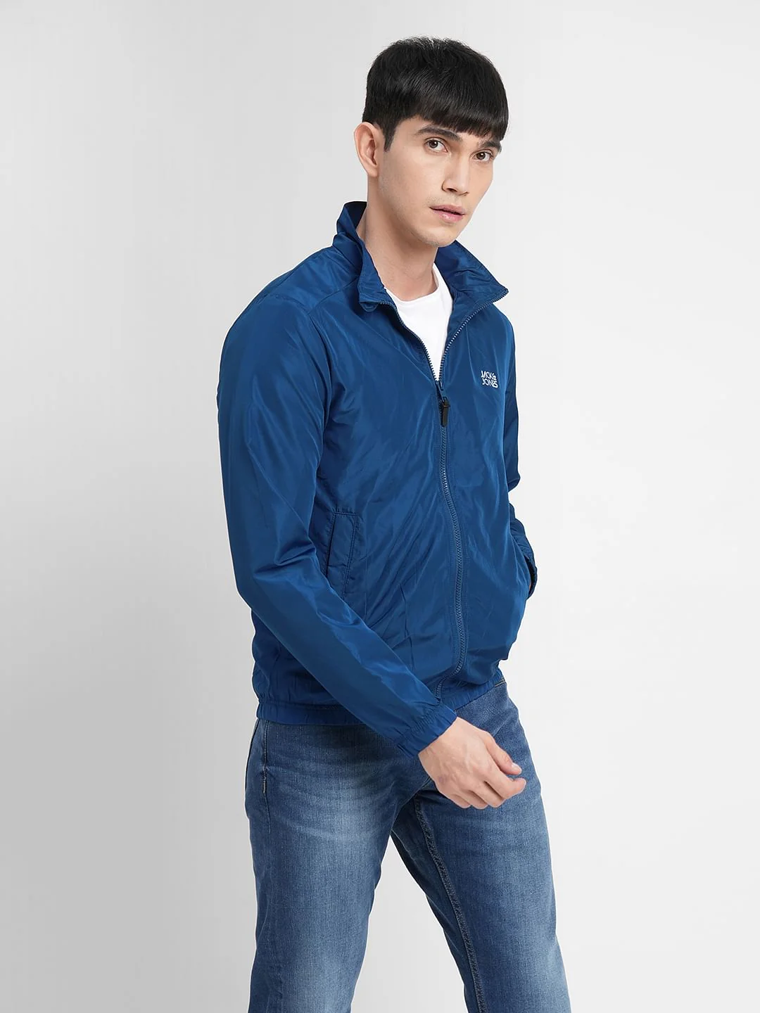 Blue Logo Print Windbreaker Jacket - Image 3