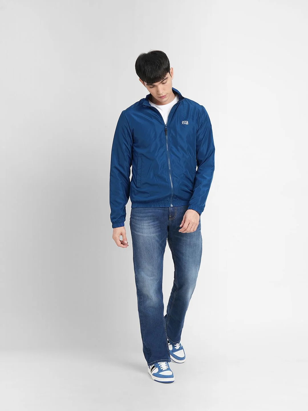 Blue Logo Print Windbreaker Jacket - Image 6