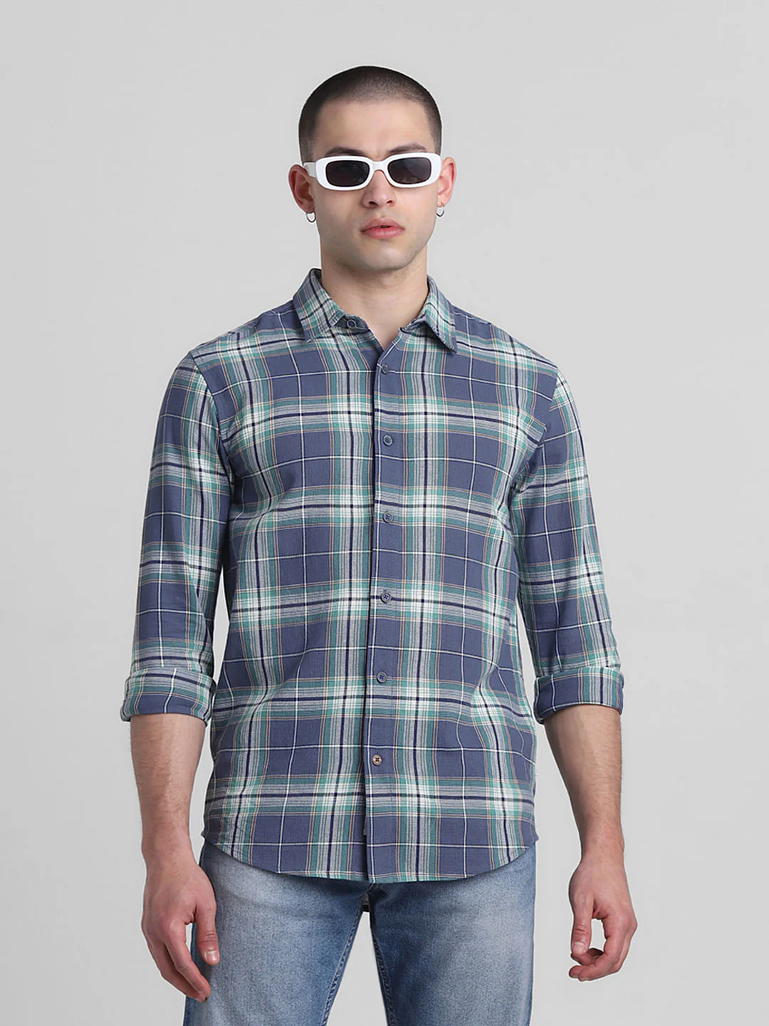 Blue Check Print Full Sleeves Shirt