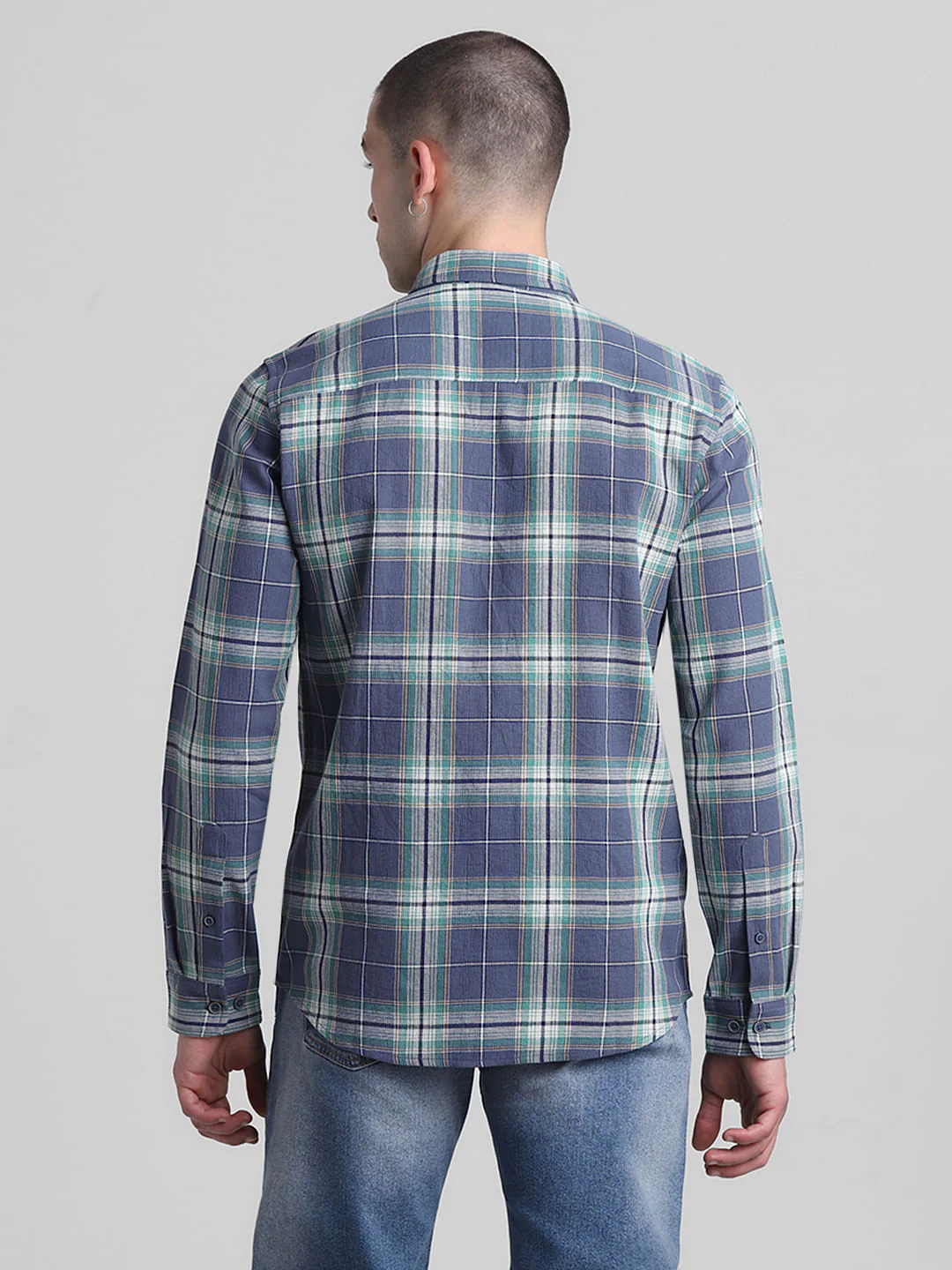 Blue Check Print Full Sleeves Shirt - Image 4