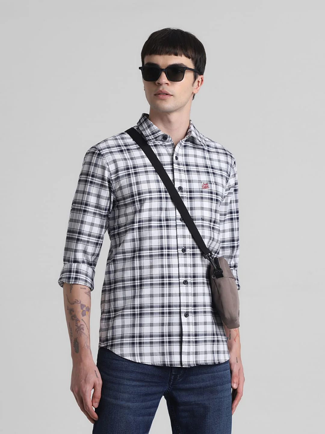 White Check Print Full Sleeves Shirt