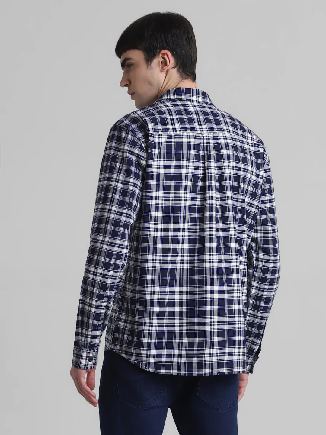 Navy Blue Check Print Full Sleeves Shirt - Image 4