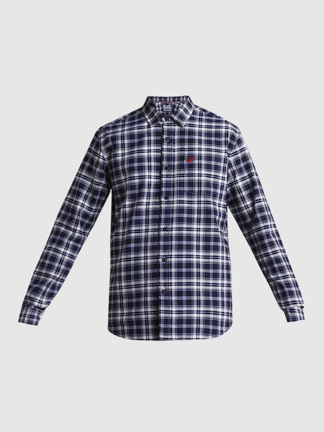 Navy Blue Check Print Full Sleeves Shirt - Image 7