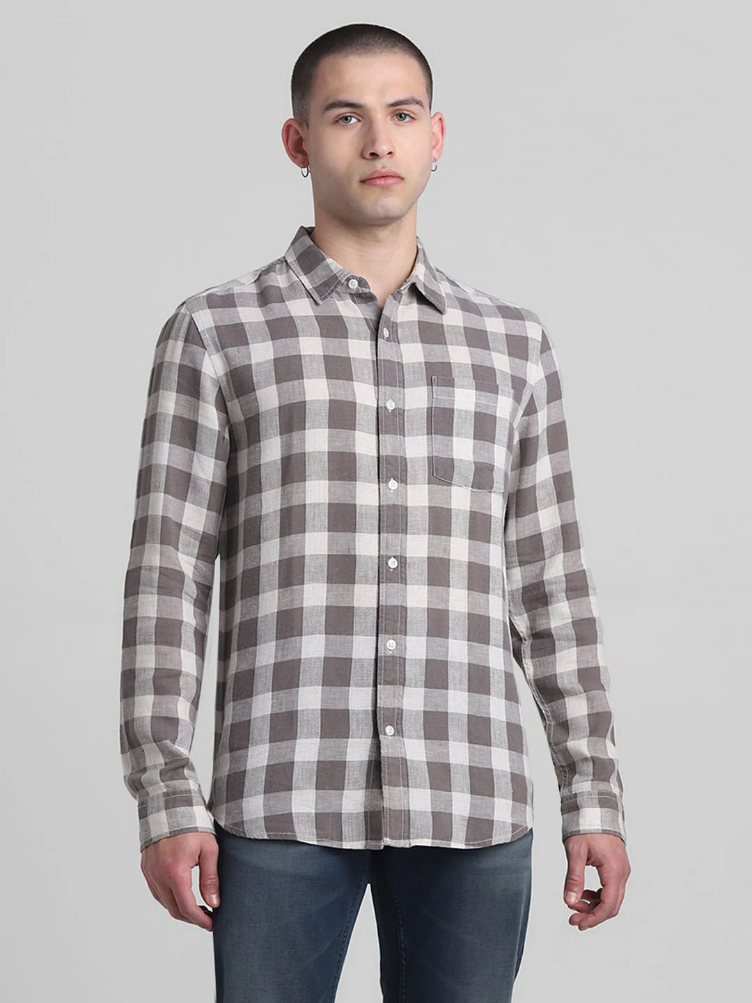 Brown Check Print Full Sleeves Shirt - Image 2