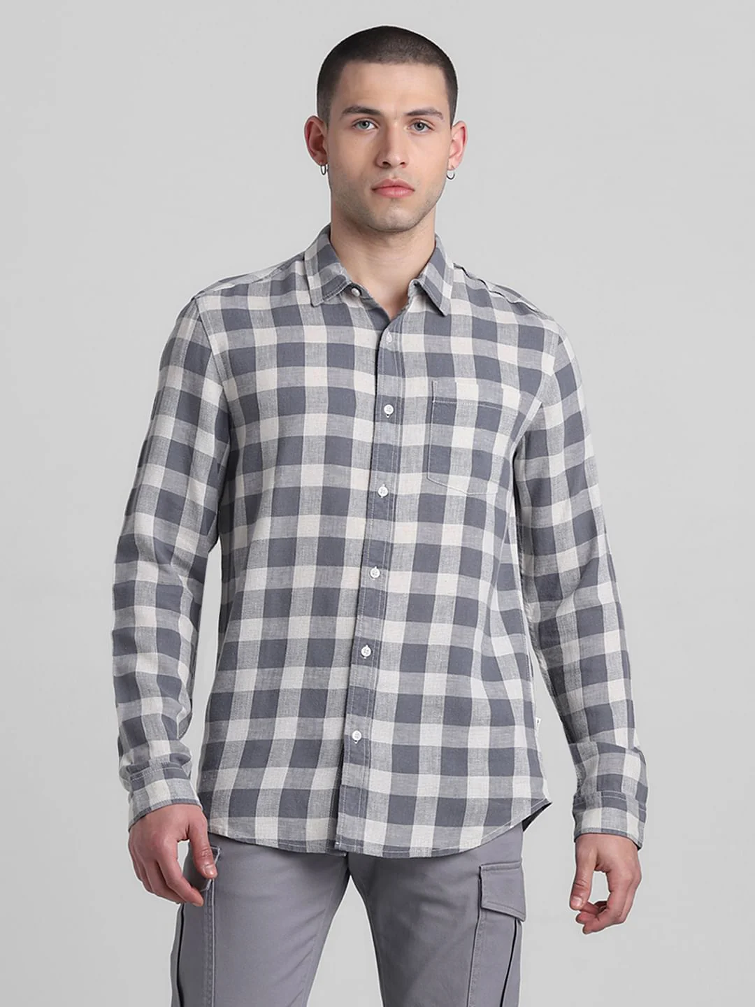 Grey Check Print Full Sleeves Shirt - Image 2