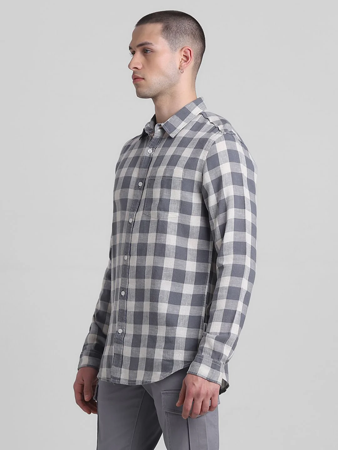 Grey Check Print Full Sleeves Shirt - Image 3