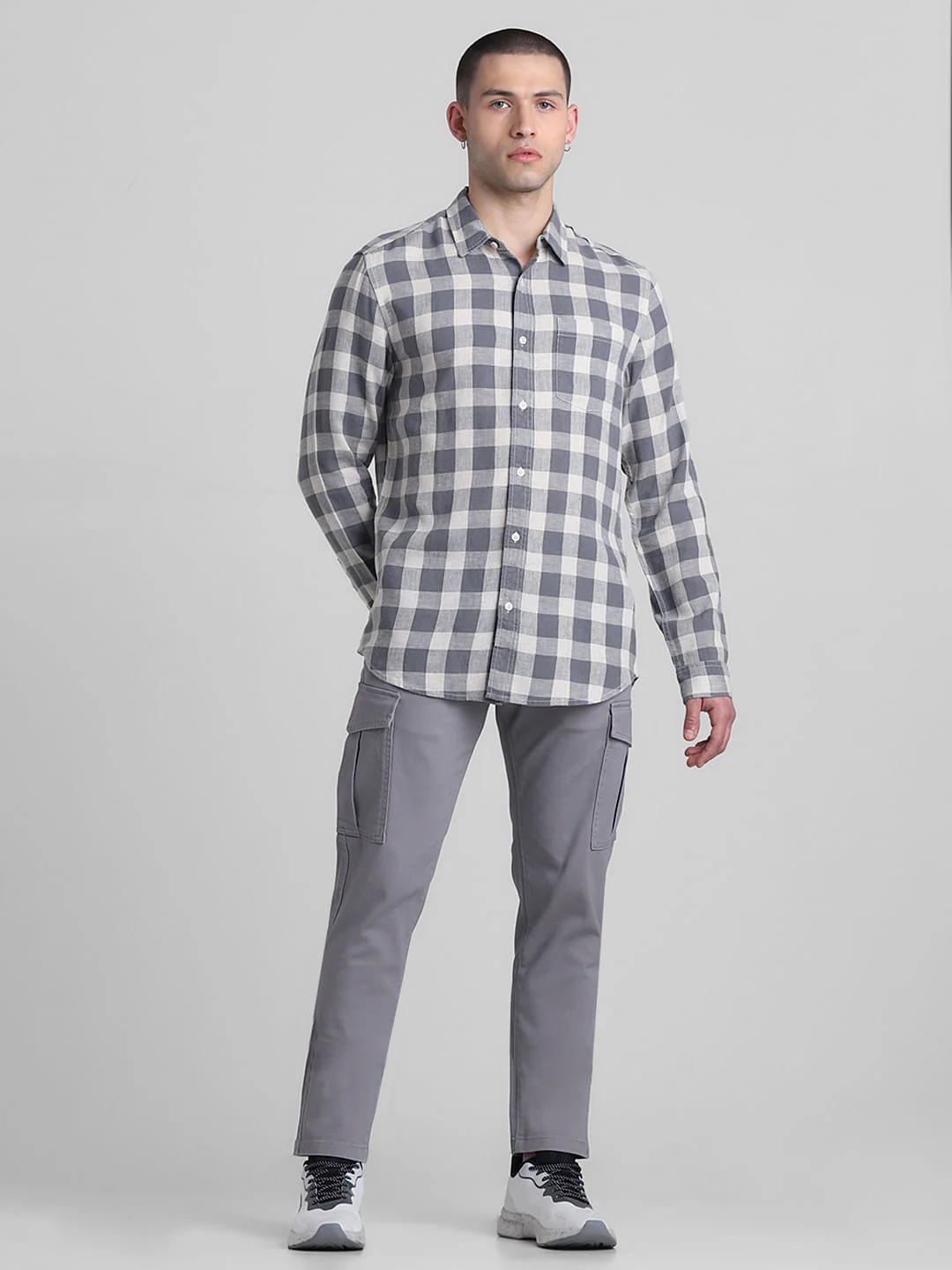 Grey Check Print Full Sleeves Shirt - Image 6