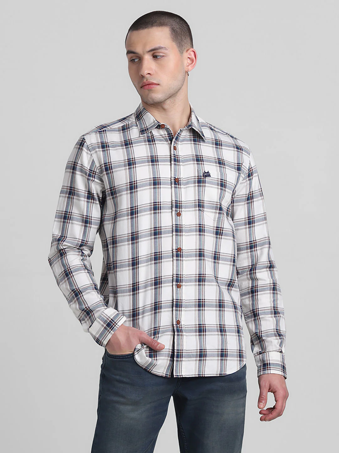 White Check Print Full Sleeves Shirt - Image 2