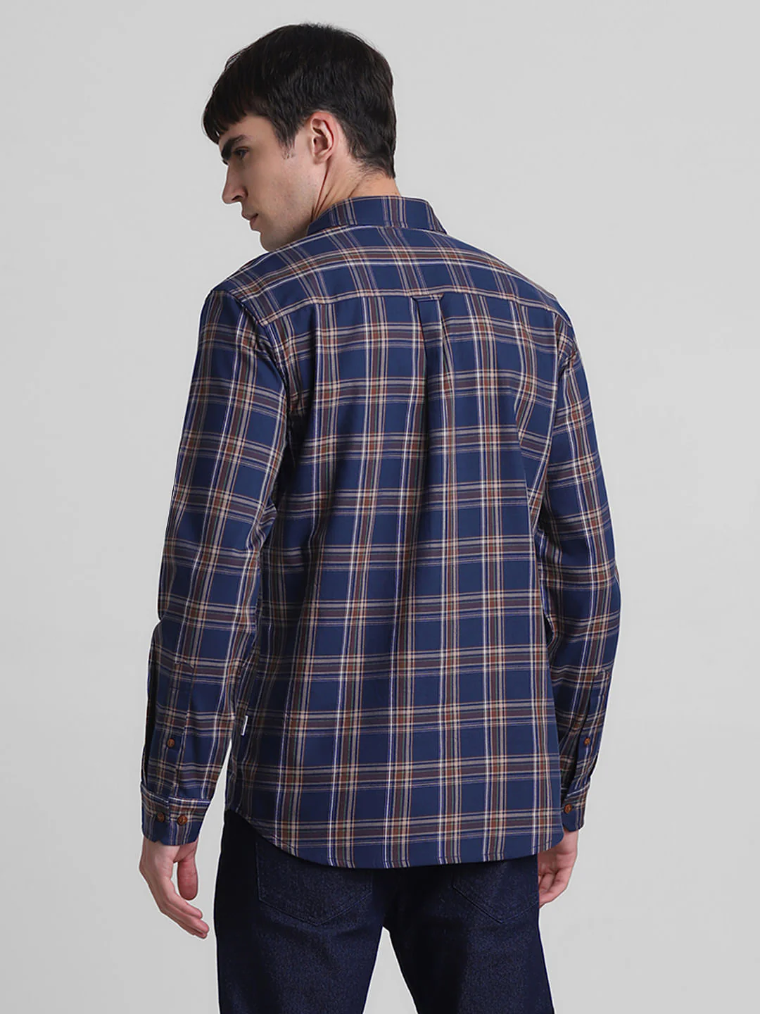 Navy Blue Check Print Full Sleeves Shirt - Image 4