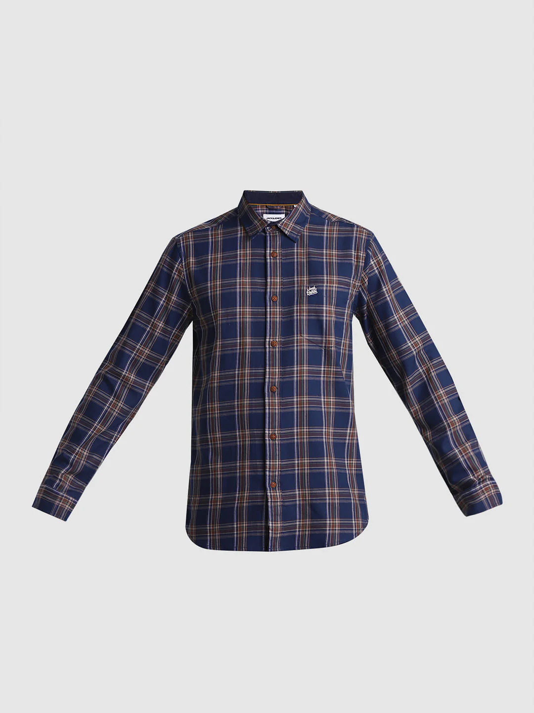 Navy Blue Check Print Full Sleeves Shirt - Image 7