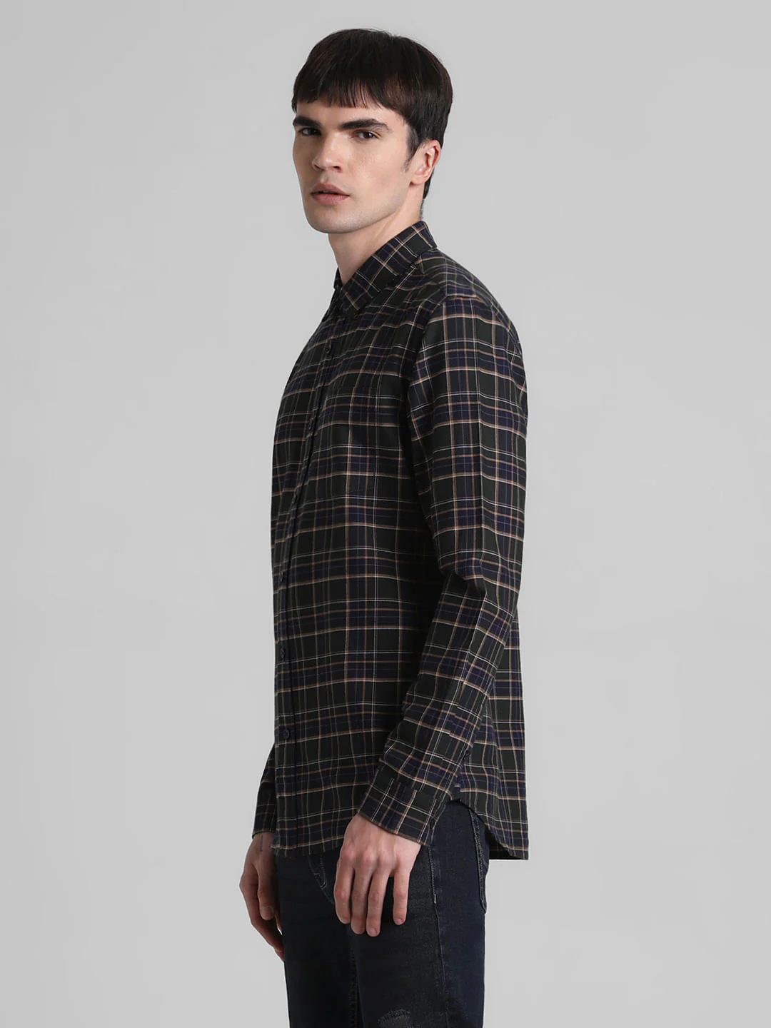 Dark Green Check Full Sleeves Shirt - Image 3