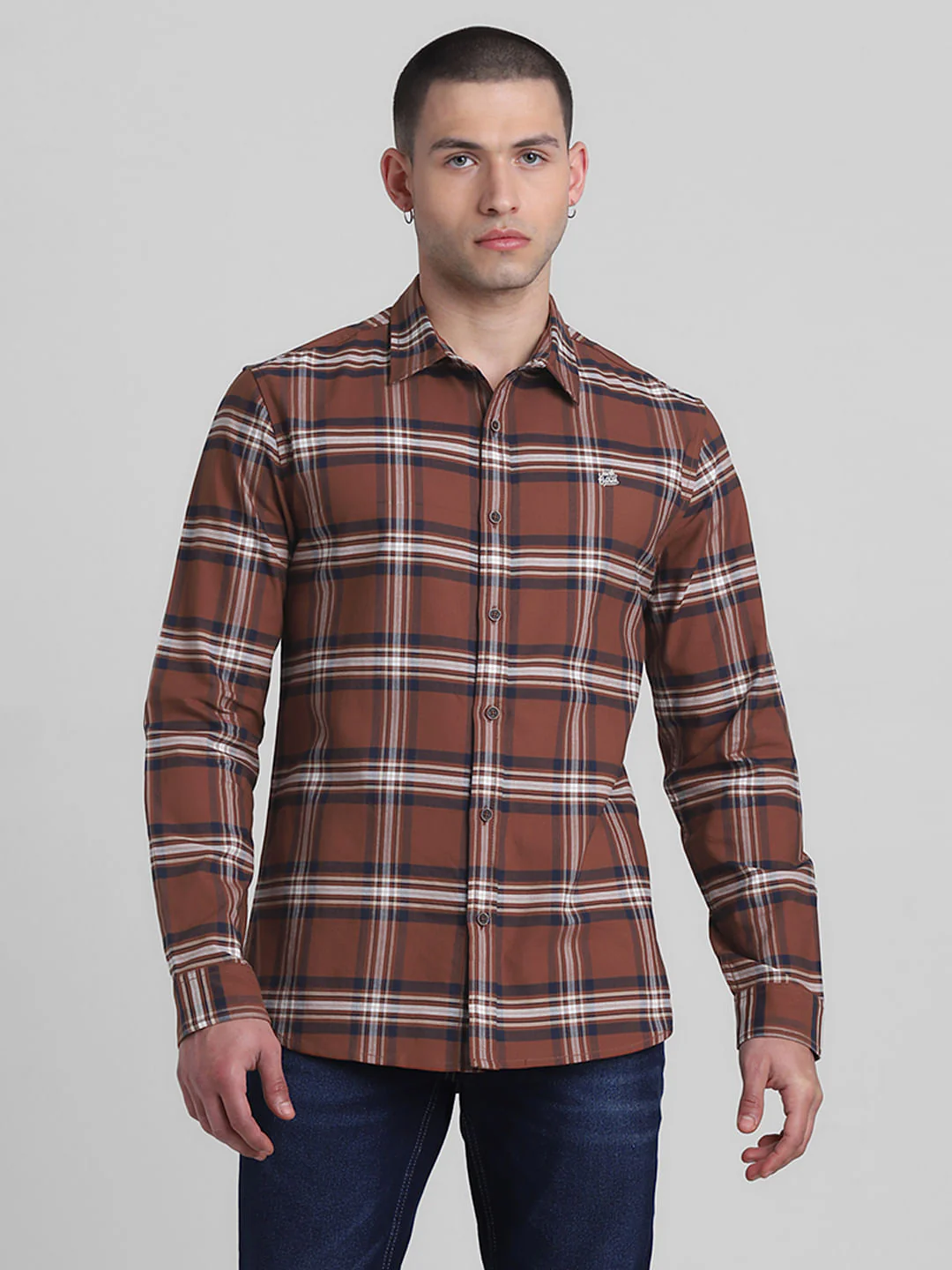 Brown Check Print Full Sleeves Shirt - Image 2