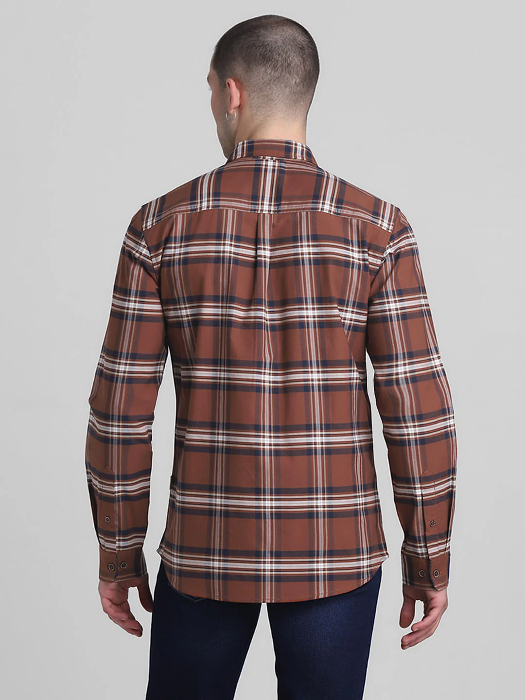Brown Check Print Full Sleeves Shirt - Image 4