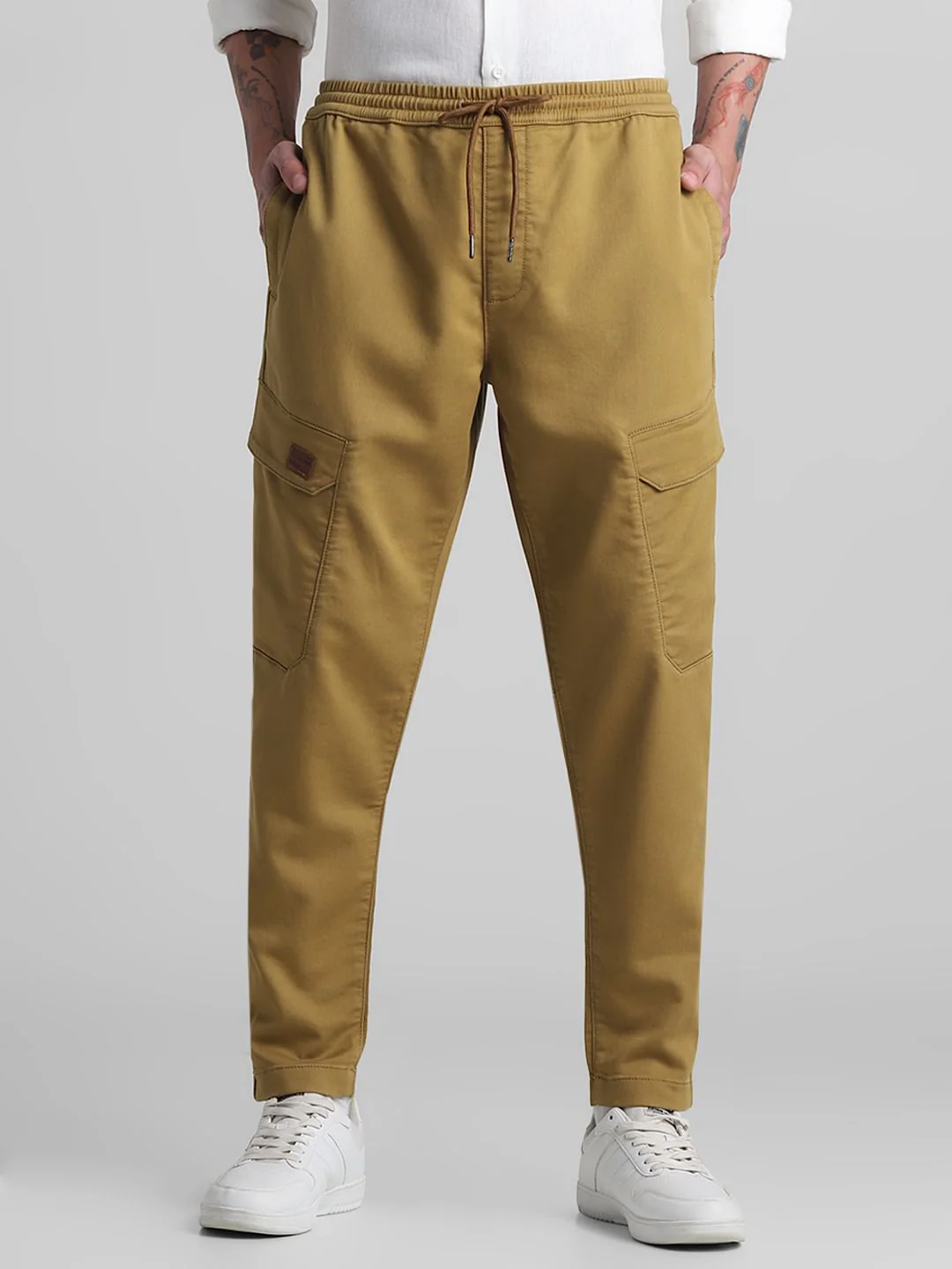 Khaki Mid Rise Cargo Pants
