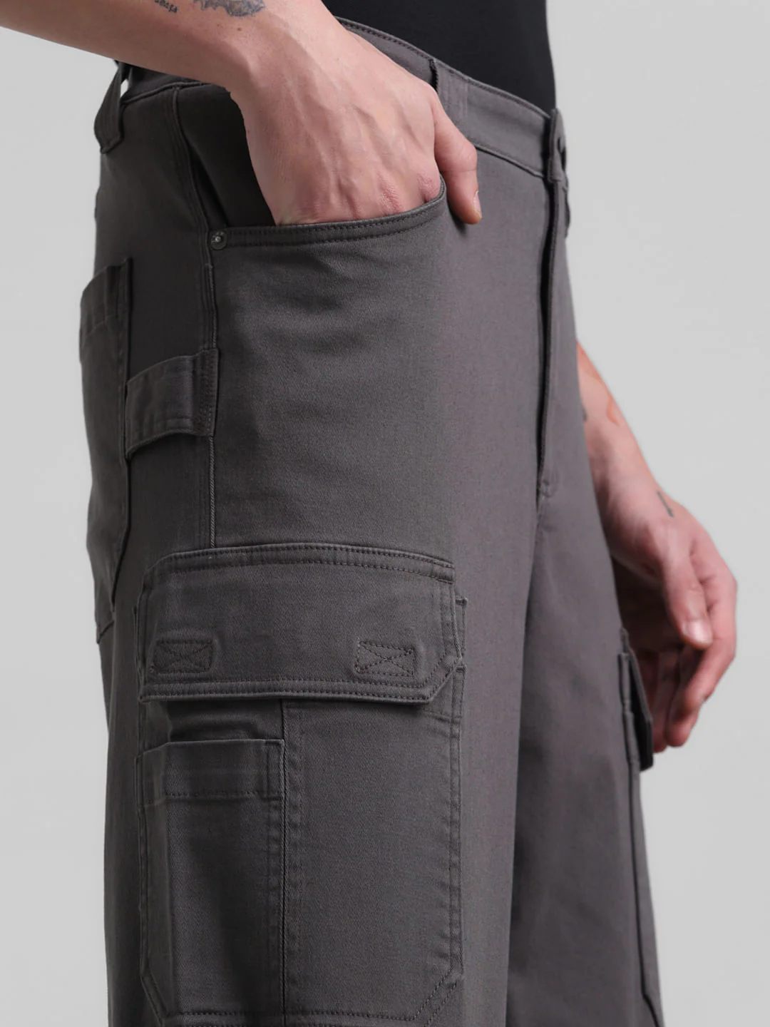 Regular Fit 6 Pocket Cargos - Dark Grey - Image 4