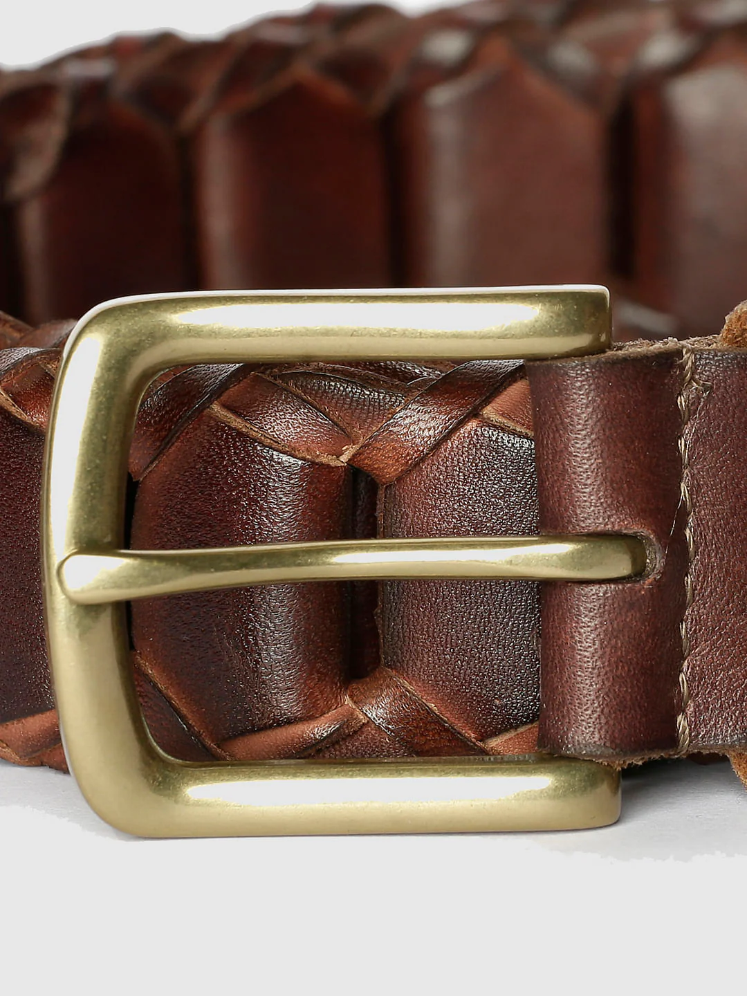 Brown Pleated Leather Belt - Image 2