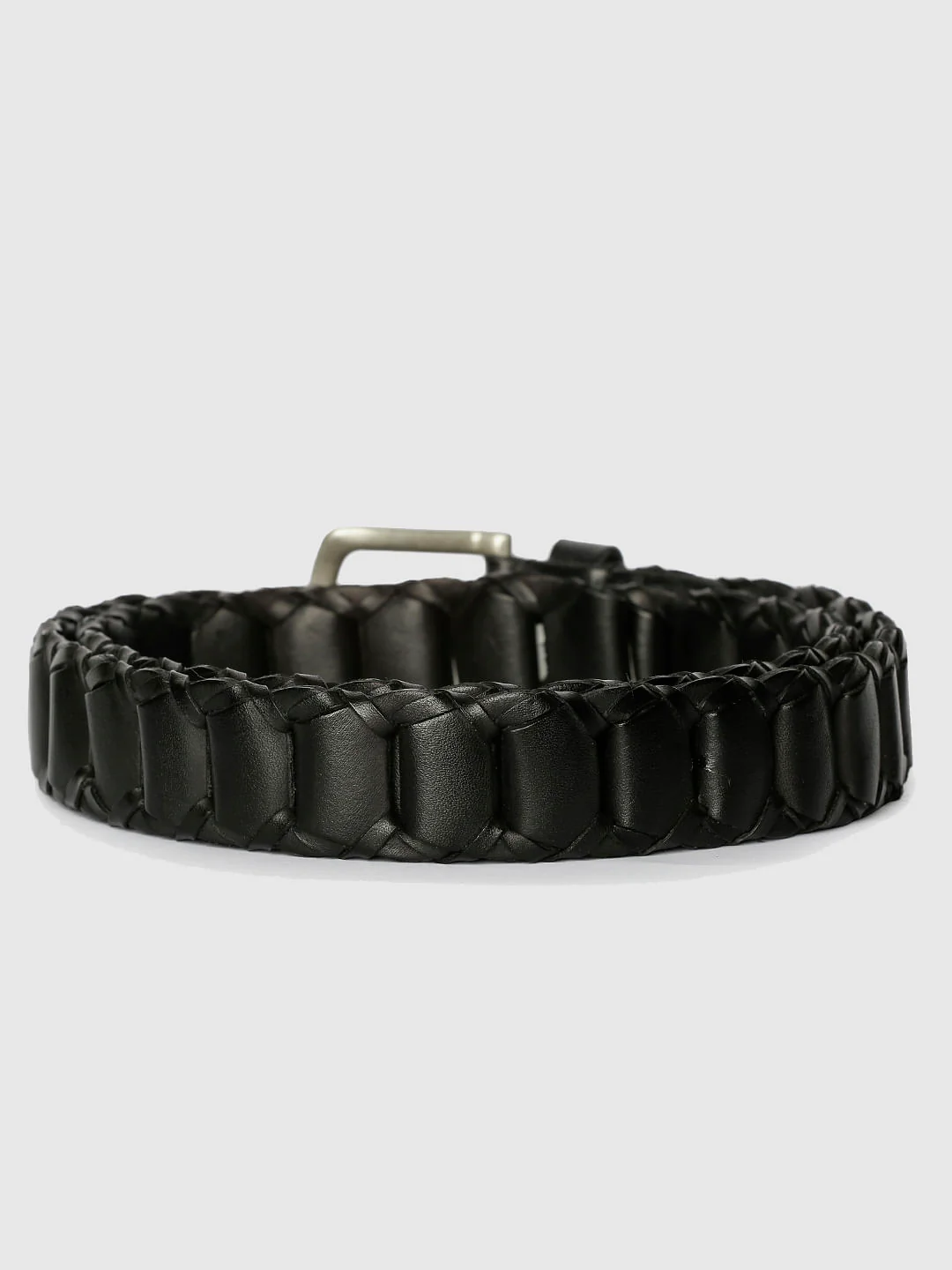 Black Pleated Leather Belt