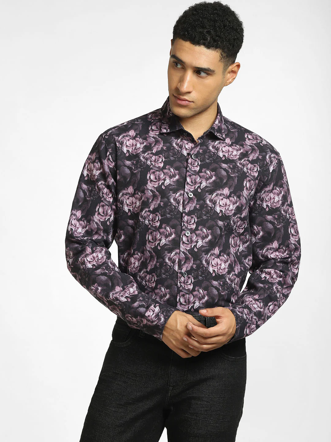 Purple Floral Print Full Sleeves Shirt - Image 2